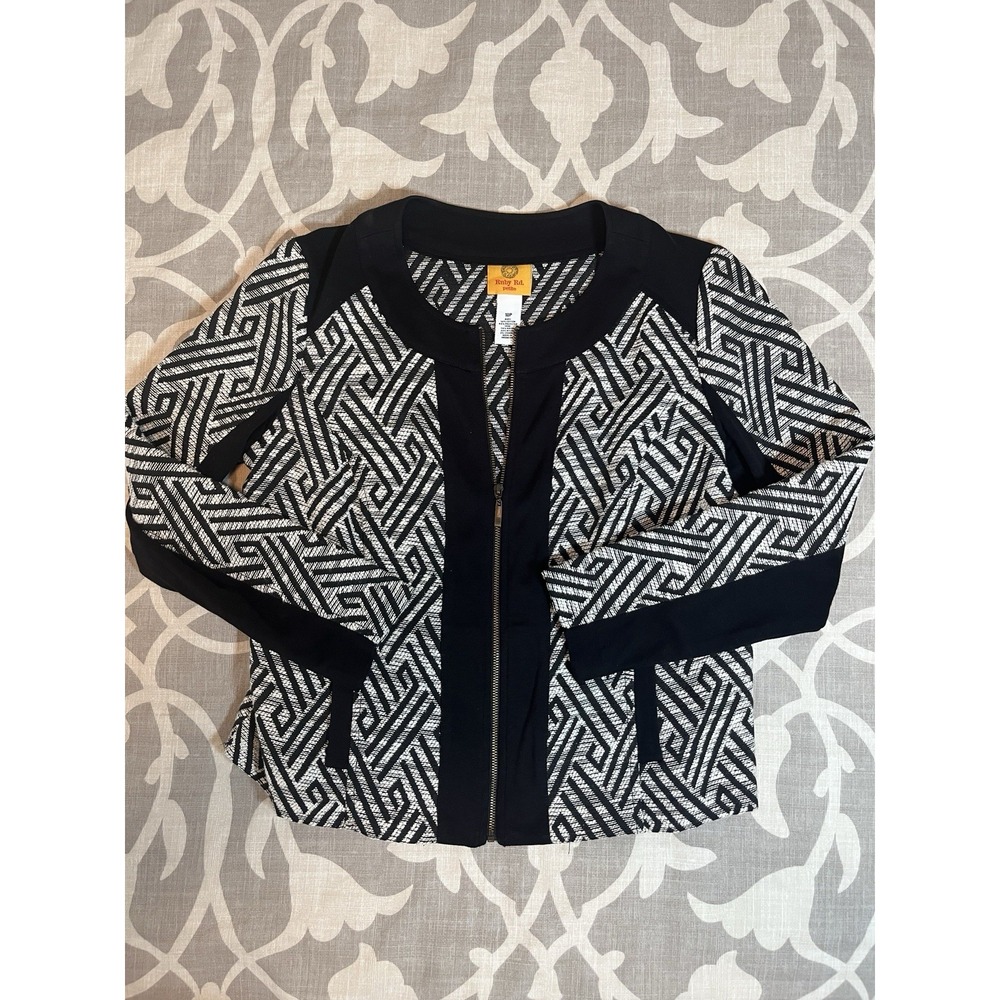 Ruby Road Jacket Womens Black White Size 10 Machu Picchu Tribal Print Western